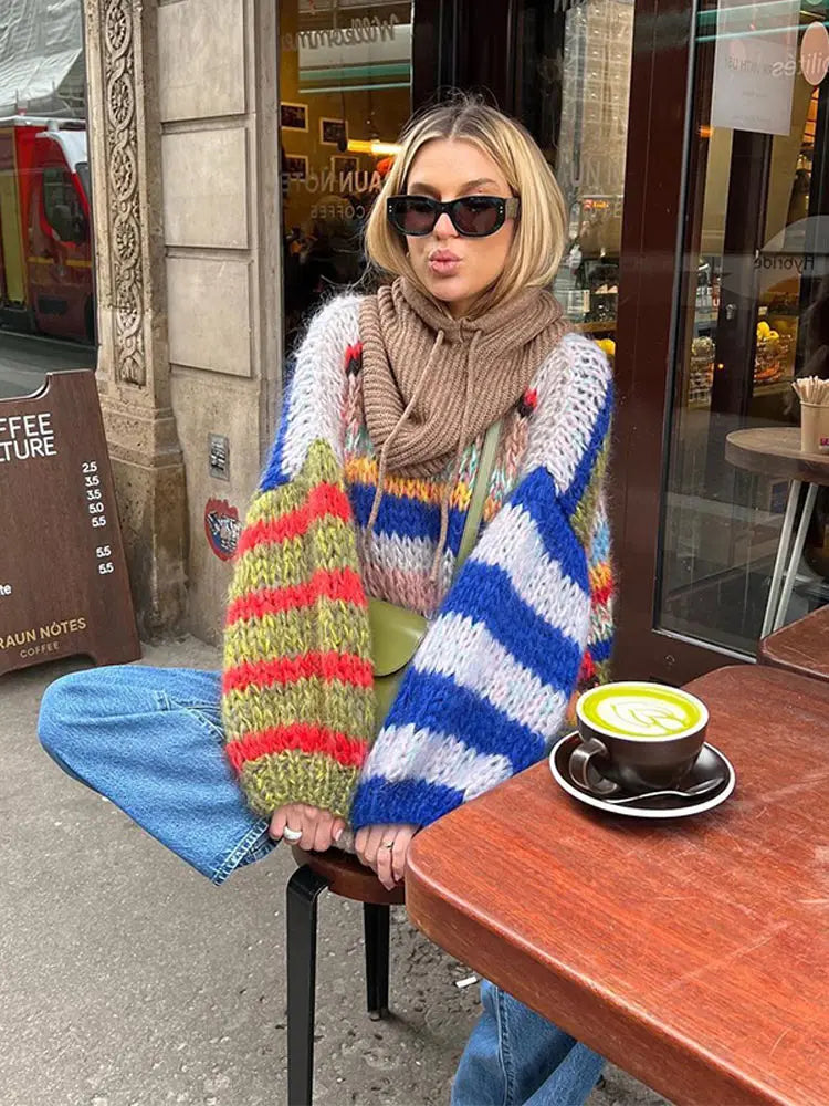 Zoé Mohair Multicolor Sweater – Bold & Cozy Comfort for Women