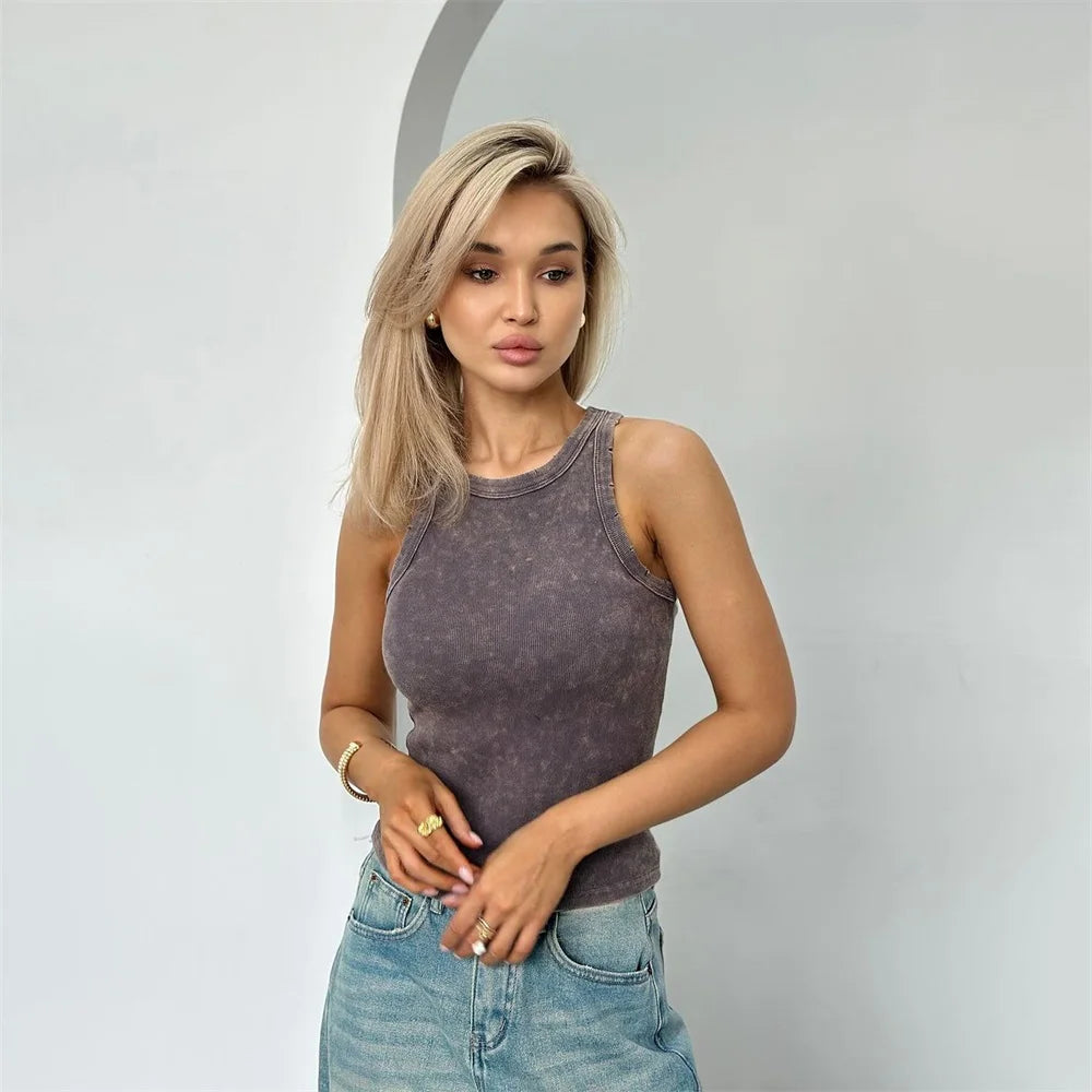 Women's Ruby Tank Top – Sexy Sleeveless Crop Top in Ribbed Fabric with Retro Touch