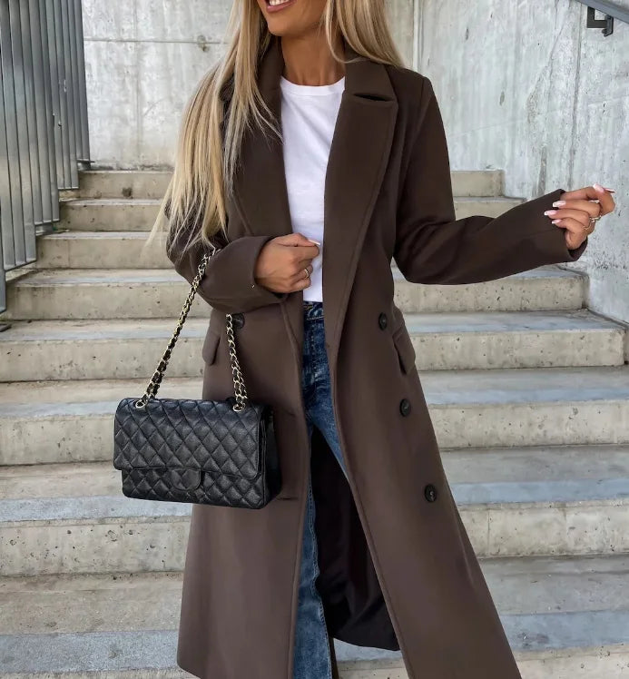Talia Long Coat Woman – Elegant Winter Trench with Belt & Warm Lining