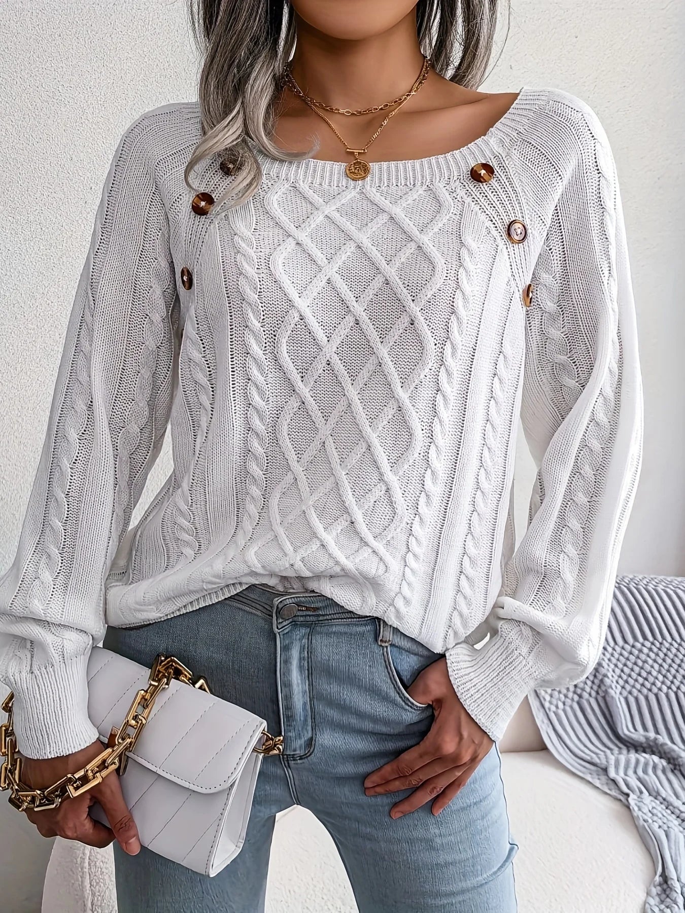 Anaiah Women's Winter Pullover with Buttons – Elegant, Comfortable & Breathable in Cotton Polyester