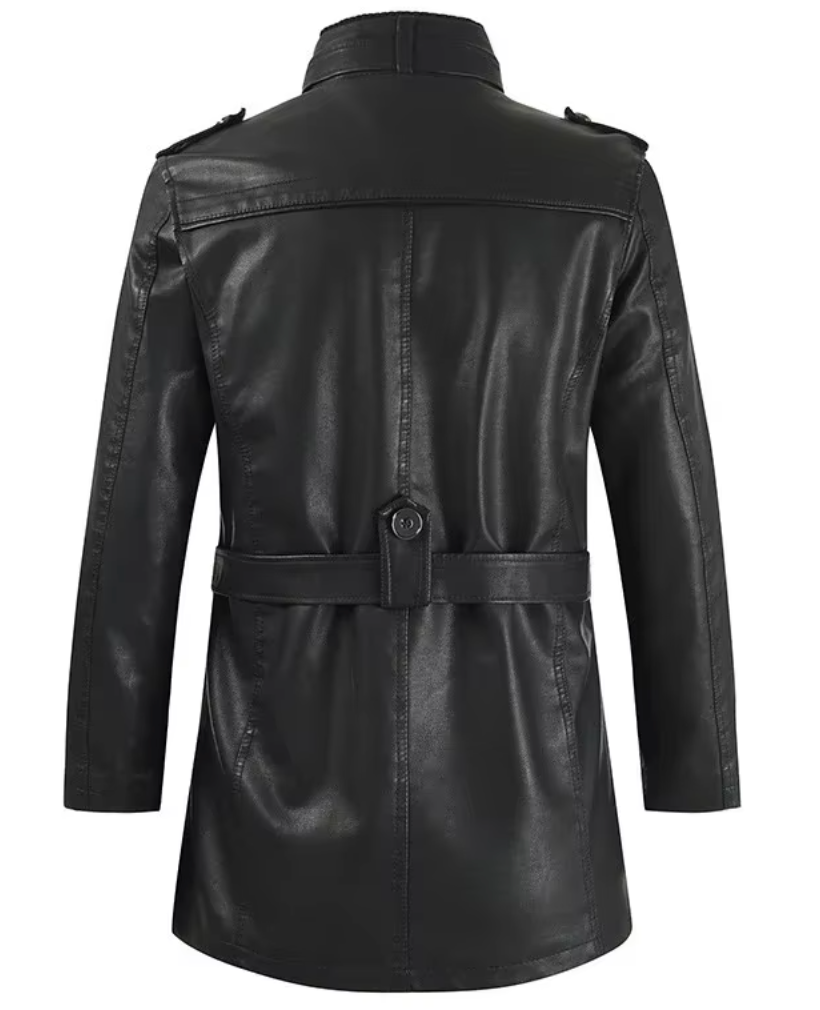 Zayko Men's Long Leather Coat – Comfortable Fit and Elegant Style for Winter
