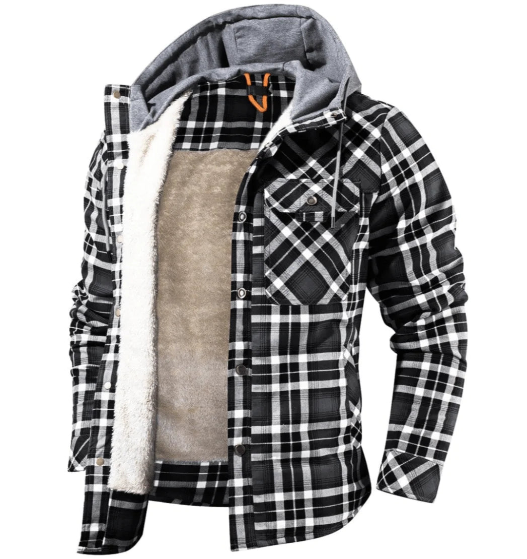 Kyle Men's Plaid Jacket – Warm, Elegant with Adjustable Hood & Comfortable Lining