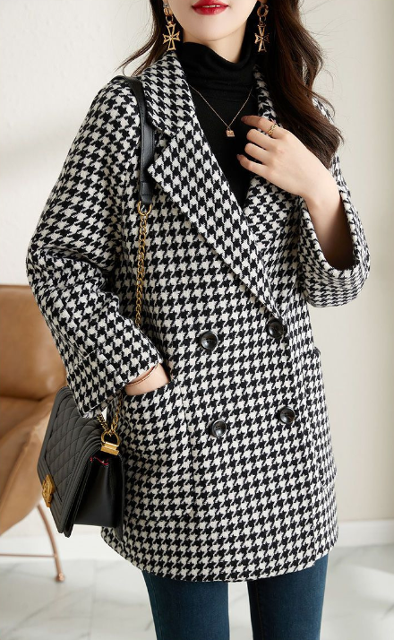 Audrey Checked Jacket Woman – Vintage Oversize Double-Breasted Coat Chic & Comfort
