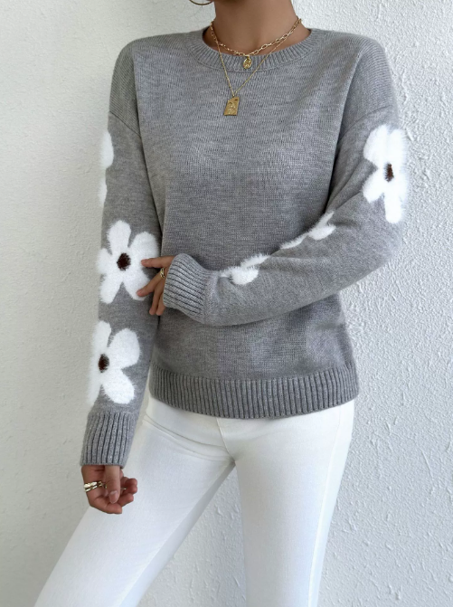 Aisha Pull Woman – Elegant & Comfortable Floral Pattern Knitted Sweater for the Season