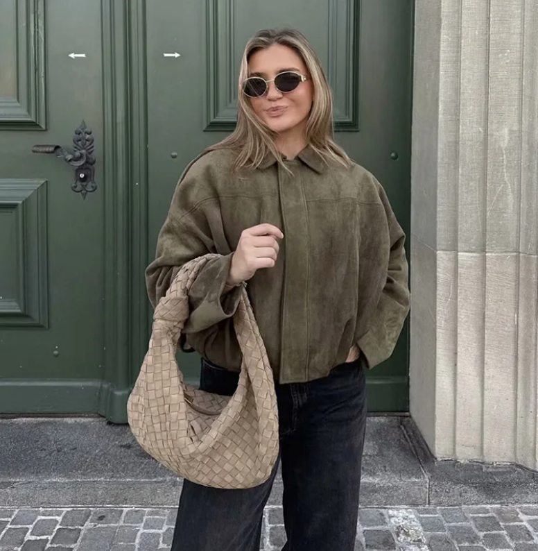 Elliana Women's Jacket – Loose Suede Effect Jacket with Practical Pockets for Autumn/Winter