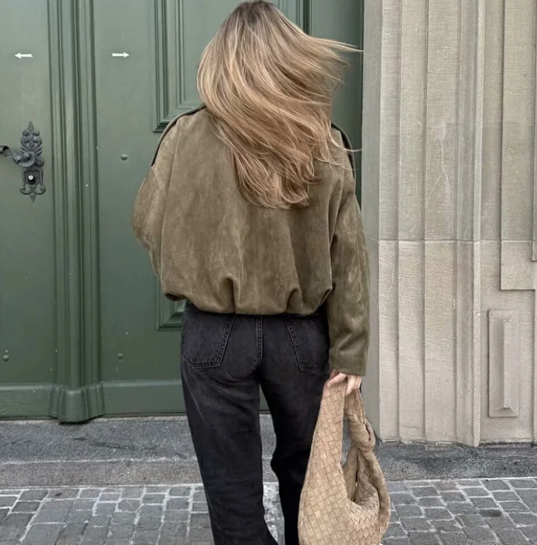 Elliana Women's Jacket – Loose Suede Effect Jacket with Practical Pockets for Autumn/Winter
