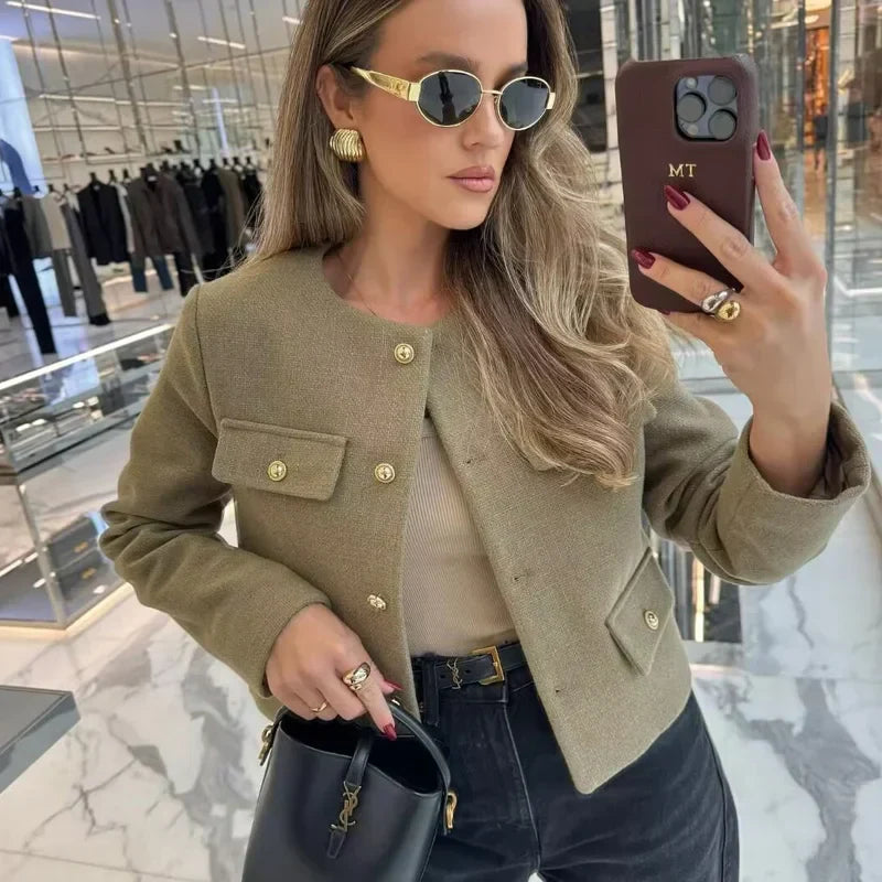 Sara Luxury Women's Jacket – Fitted Jacket with Golden Buttons and Elegant Silhouette