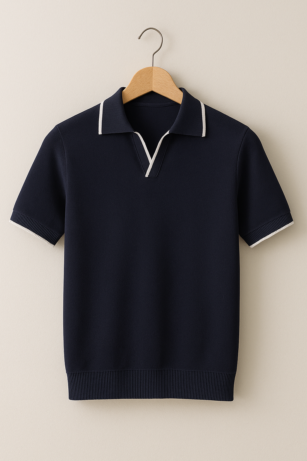 Short Sleeve Knit Polo – Contrast Trim, Slim Fit