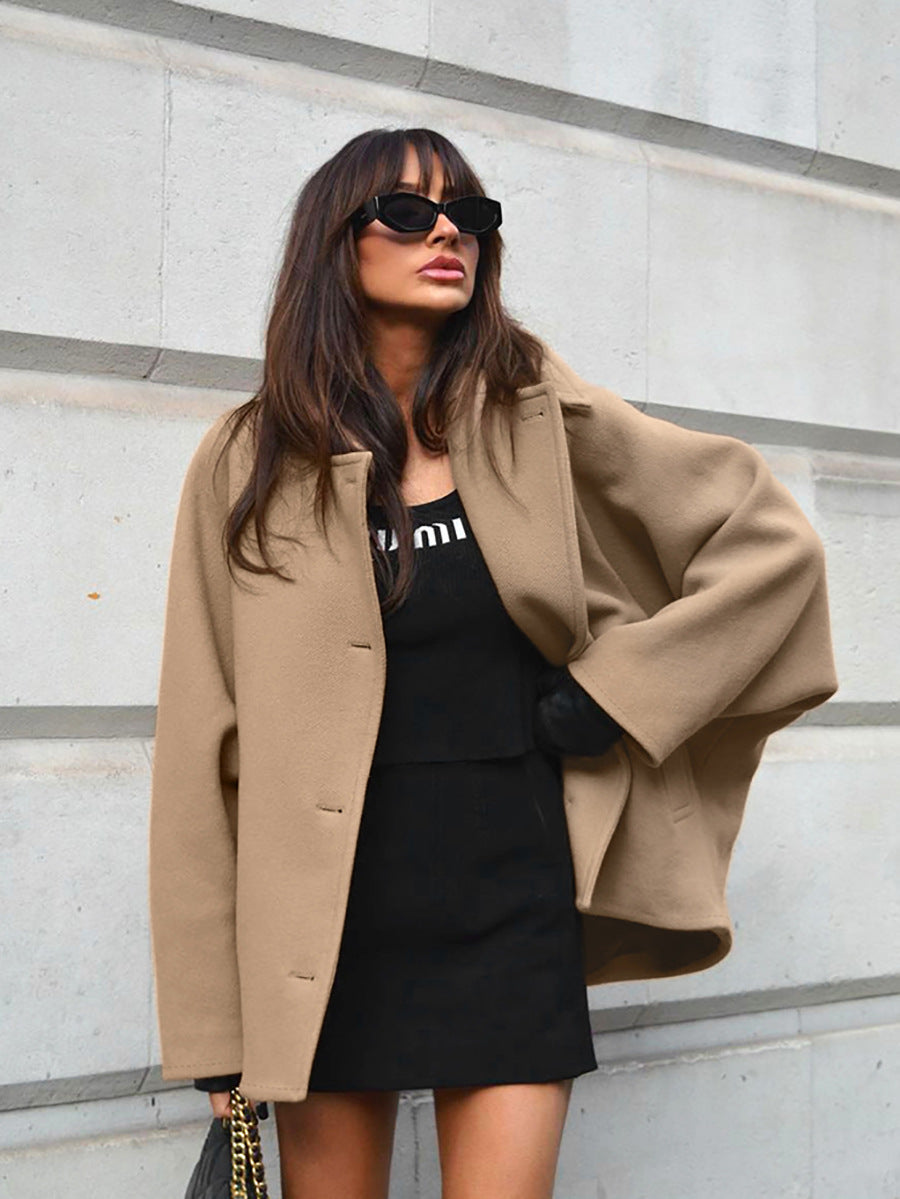 Genevieve Coat Woman – Elegant Coat in Mixed Wool with Batwing Sleeves & Lapel Collar