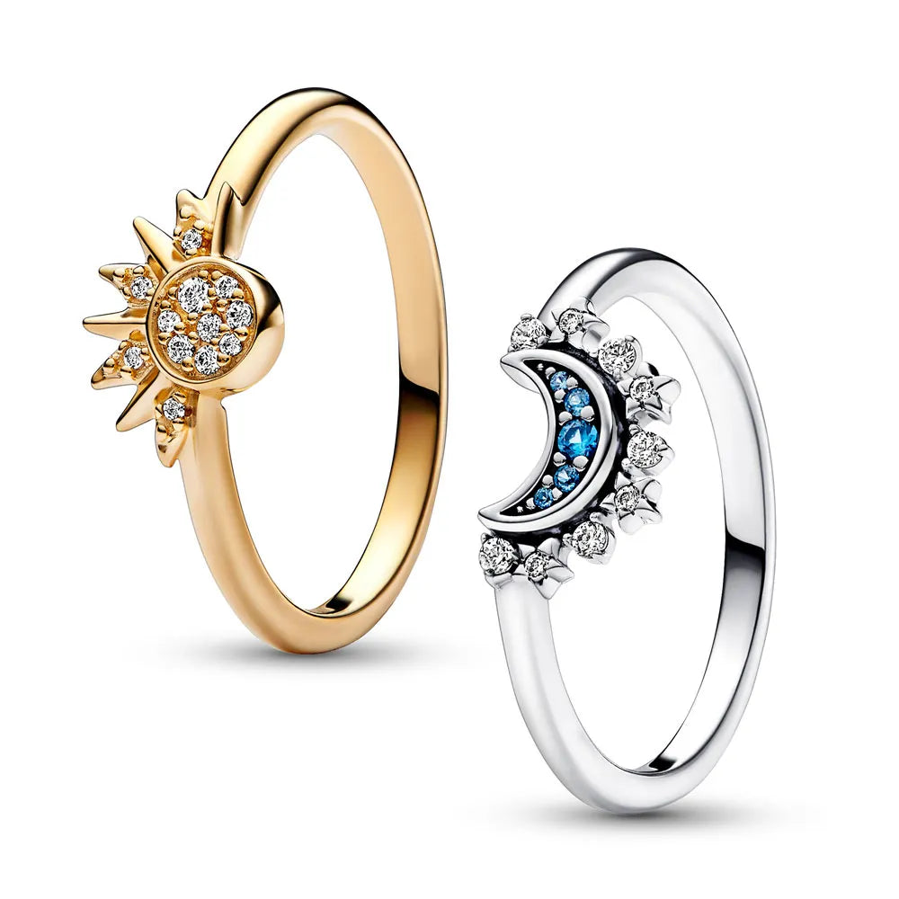 Sun & Moon Ring Set – Gold and Silver Tone