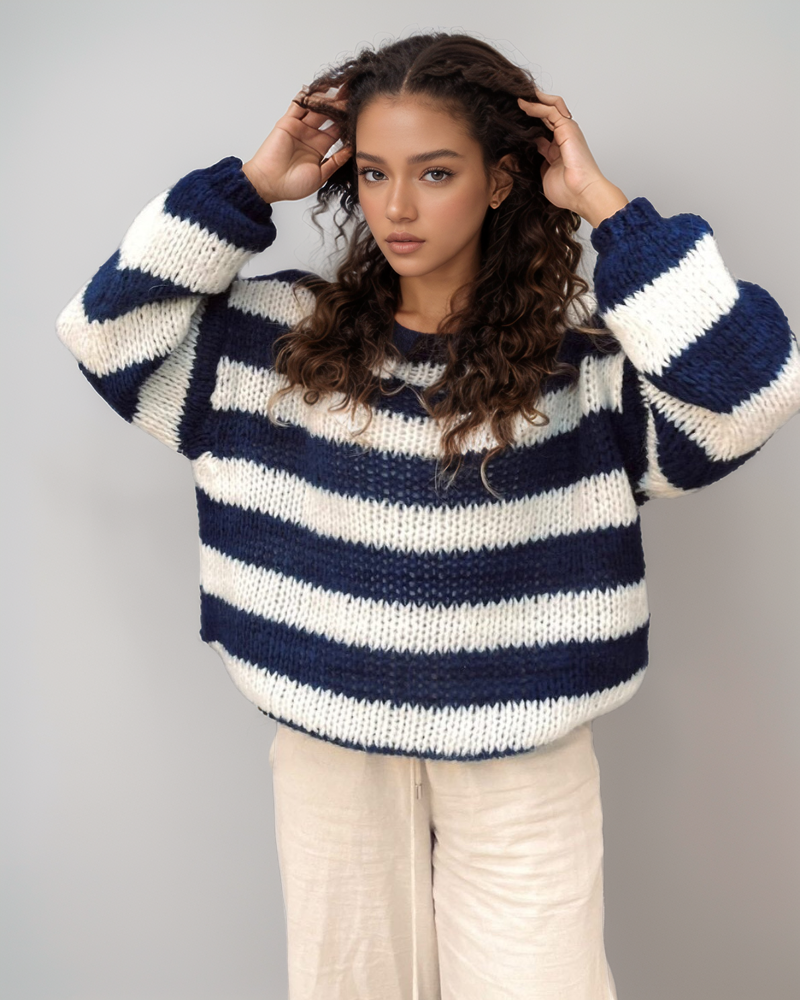 Louisa Sweater Women in Knit – Oversized Striped Sweater in Soft Material with Trendy Design