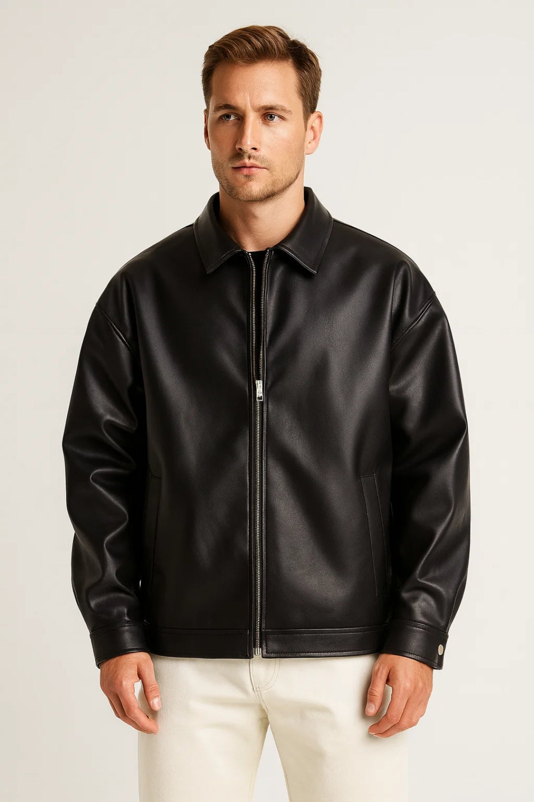 Mason Men's Leather Jacket – Modern Cut, Clean Design & Zipper Closure