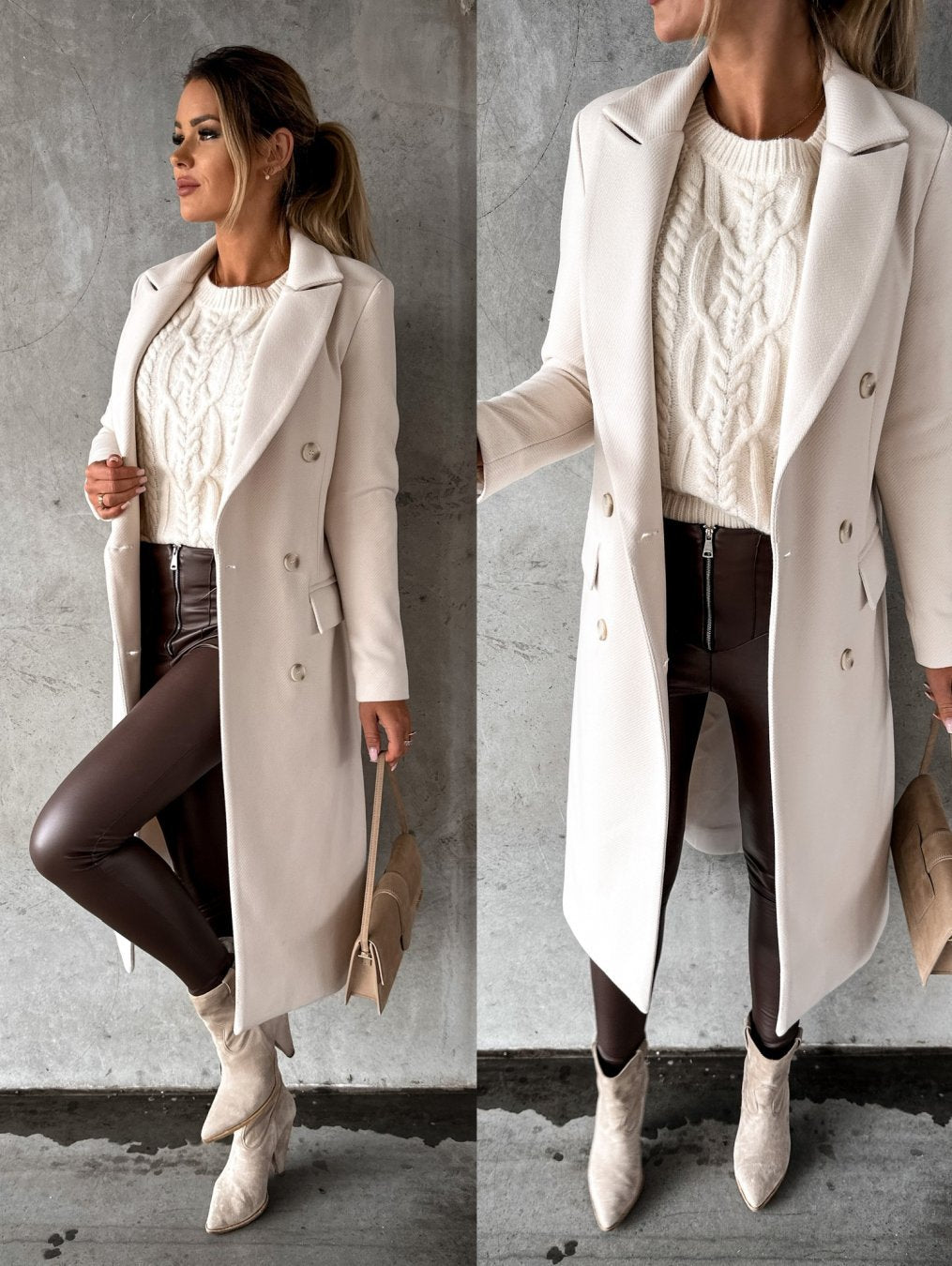 Georgia Long Coat in Mixed Wool for Women – Elegant Design with Notched Lapels in Classic Winter Colors
