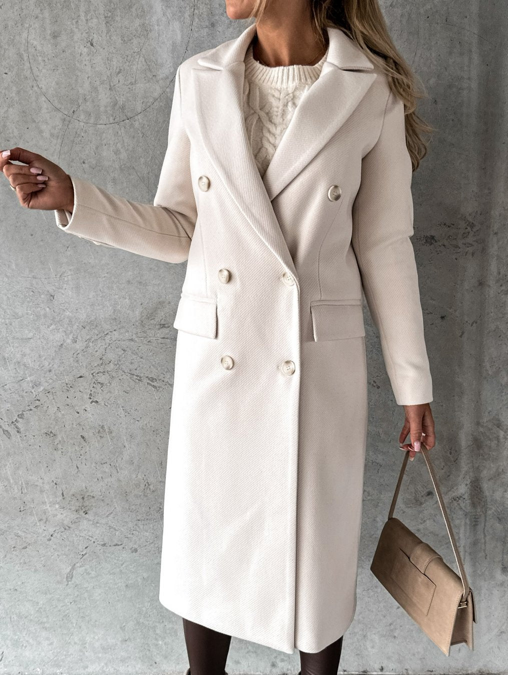 Georgia Long Coat in Mixed Wool for Women – Elegant Design with Notched Lapels in Classic Winter Colors