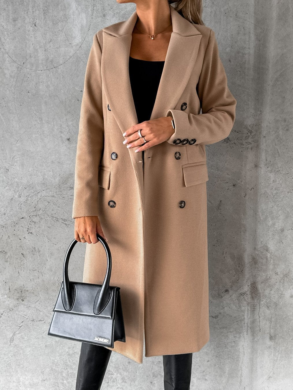 Georgia Long Coat in Mixed Wool for Women – Elegant Design with Notched Lapels in Classic Winter Colors