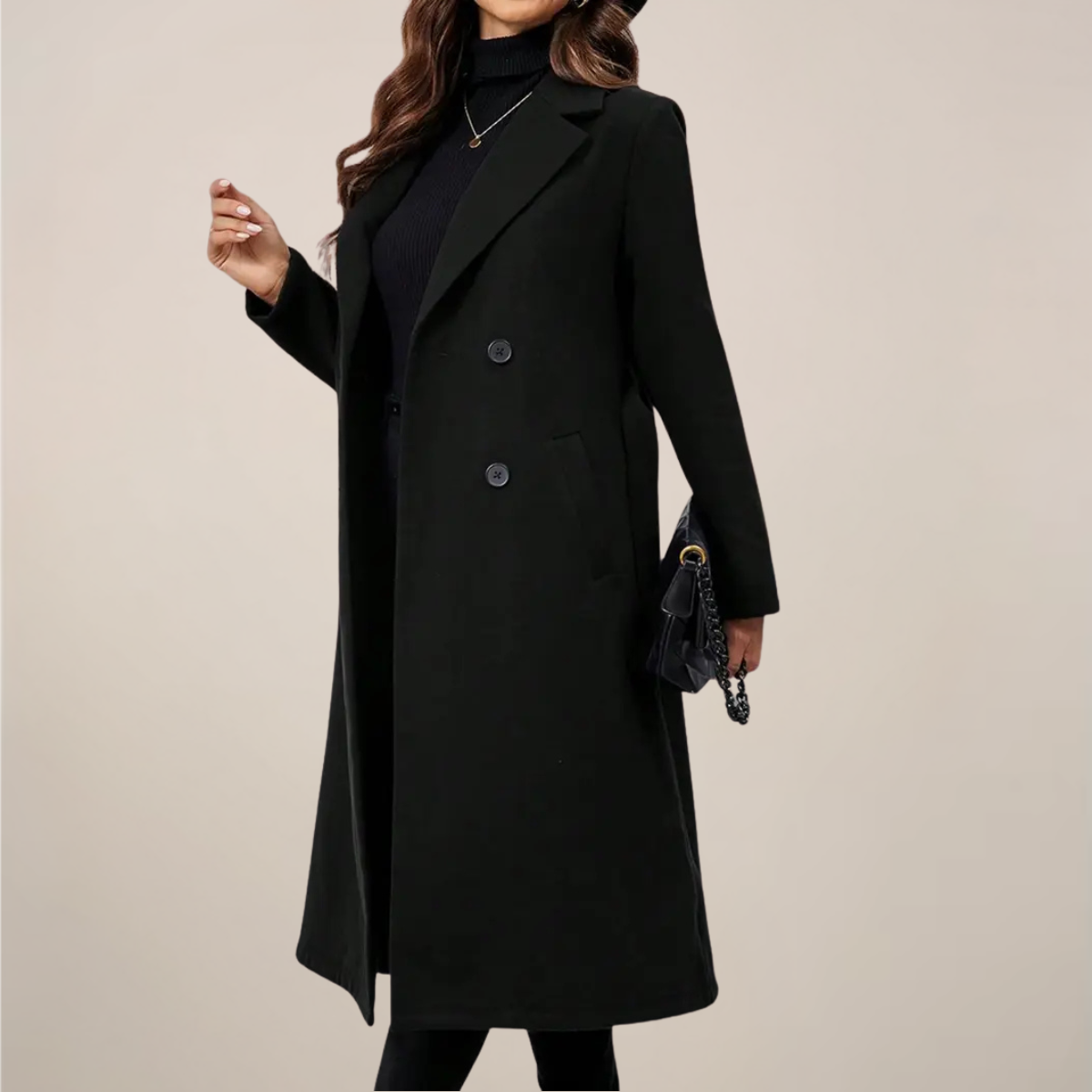 Women’s Double-Breasted Long Overcoat – Tailored Fit for Autumn & Winter