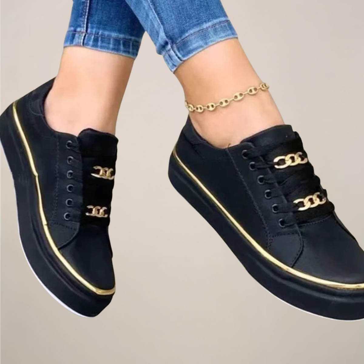 Women’s Casual Stylish Sneakers with Gold Accents