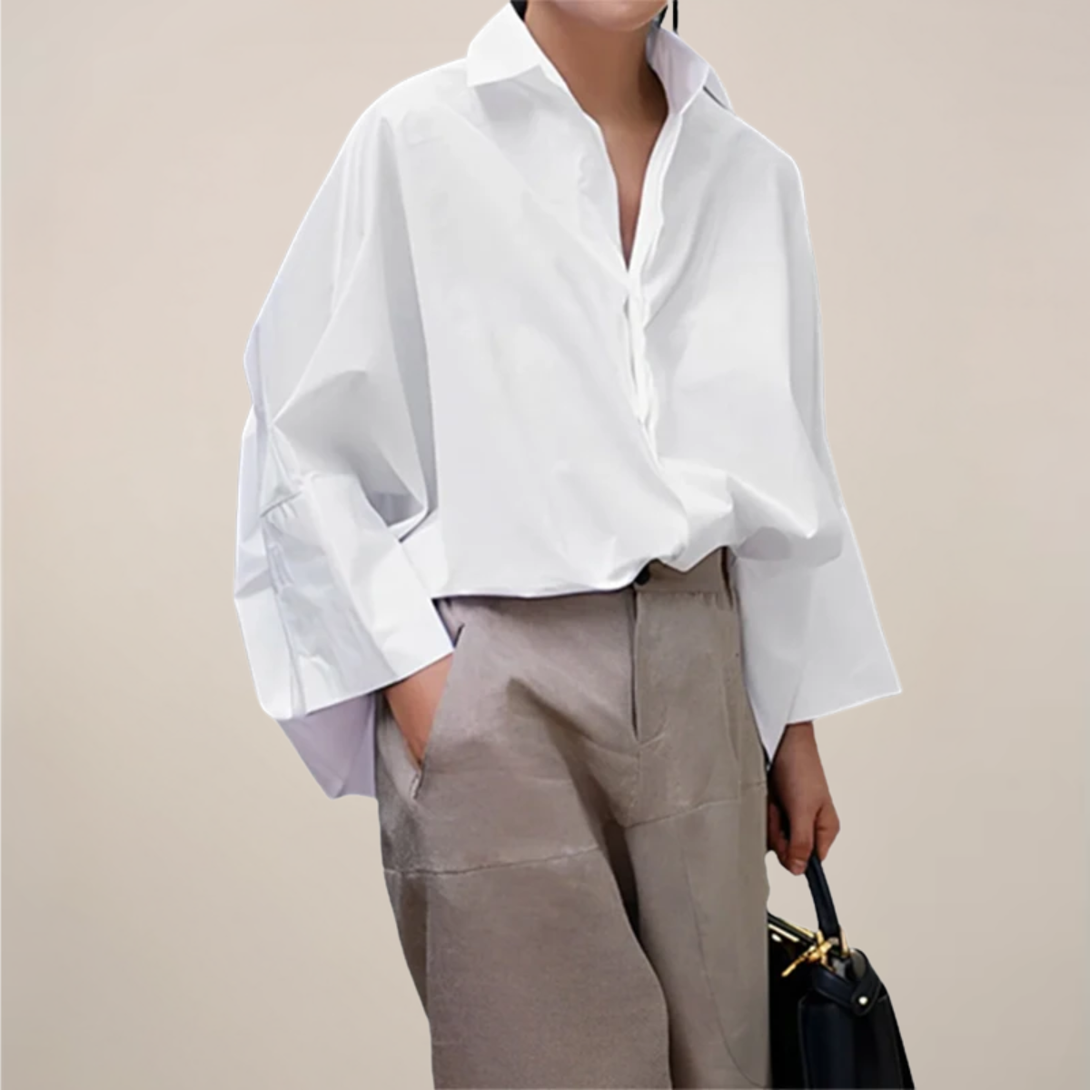Women’s Oversized Shirt – Open Placket, Wide Sleeves, Boxy Hem
