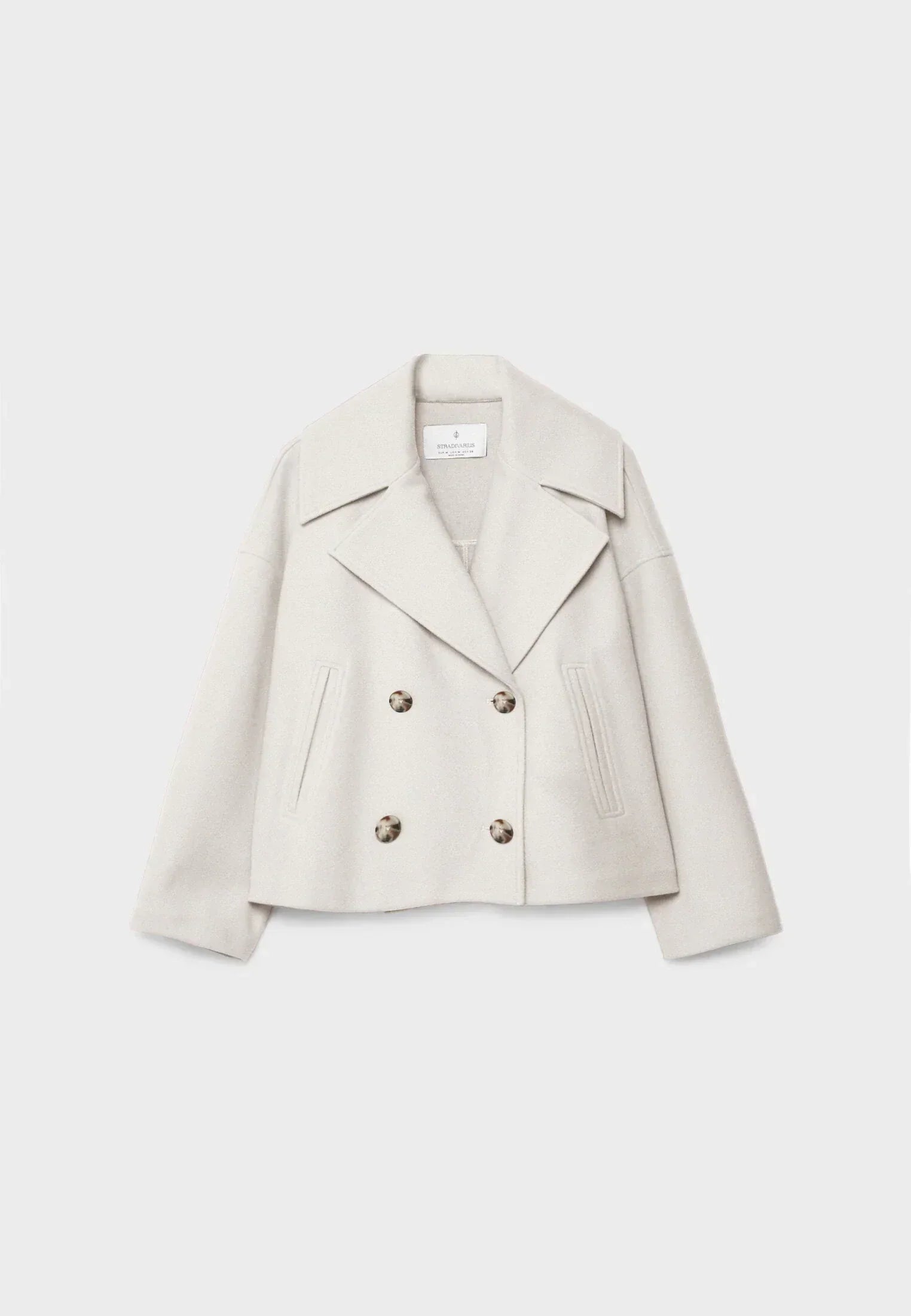 Women’s Short Coat – Wide Lapels, Two-Row Button Front, Cropped Boxy Fit