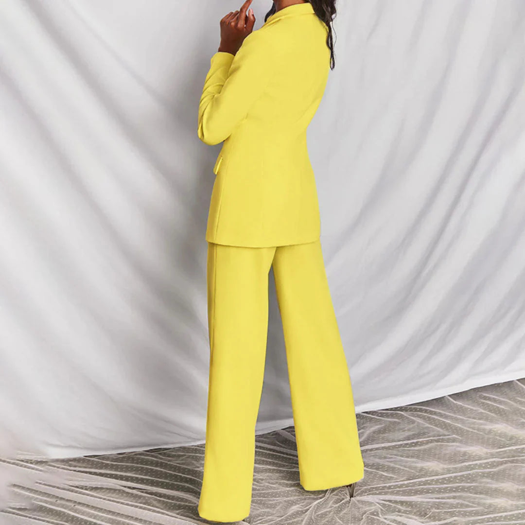 Women’s Trouser Suit – Longline Blazer, Tailored Wide-Leg