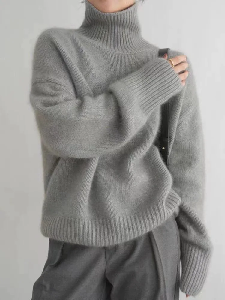 Women’s Turtleneck Jumper – Oversized, Ribbed Trims, Long Sleeve