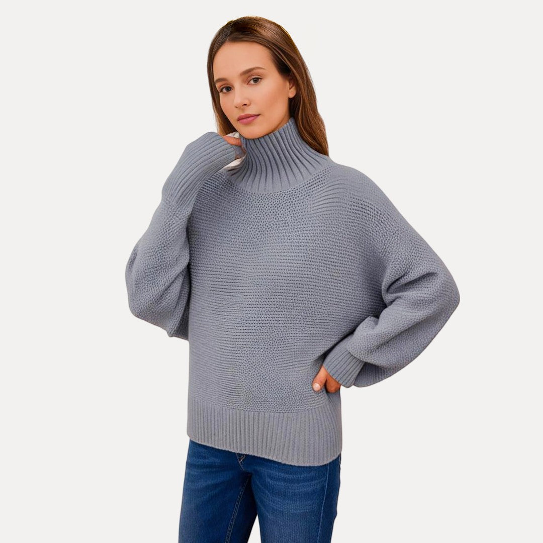 Women’s Turtleneck Sweater – Relaxed Fit with Side Slit Hem