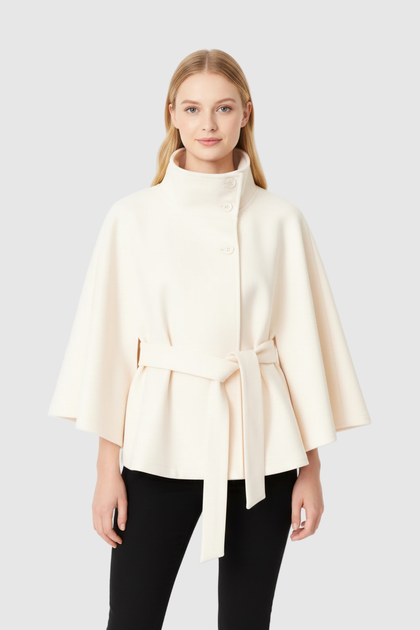 Ivanna Wool Coat Woman – Elegant High Collar with Removable Belt & Casual Cut
