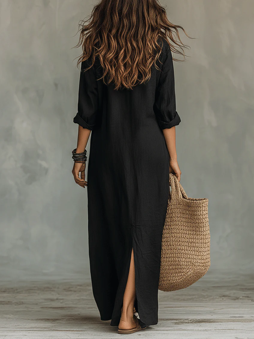 Soline™ | Loose Green Maxi Dress with Buttons