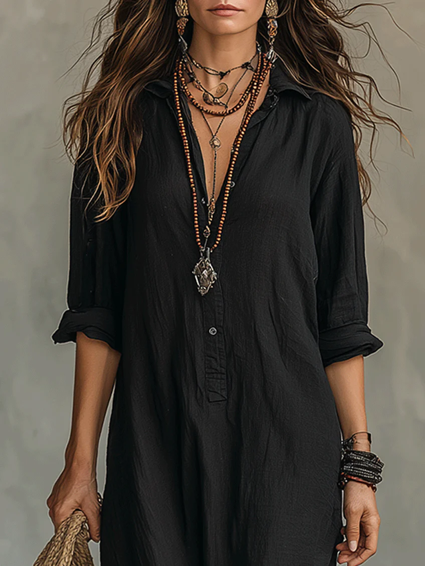 Soline™ | Loose Green Maxi Dress with Buttons
