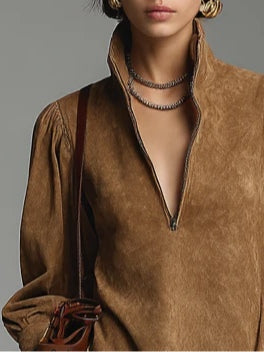 Lucienne™ | Loose-Fitting Suede Dress with Zipper