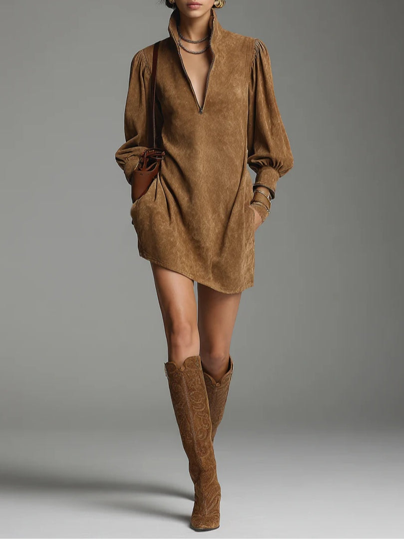 Lucienne™ | Loose-Fitting Suede Dress with Zipper