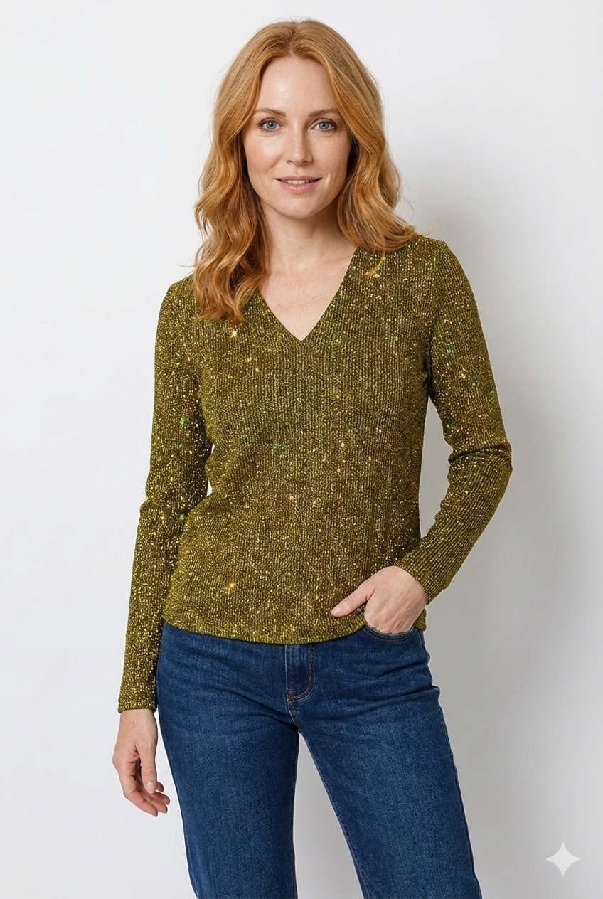 Zane Original Women's V-Neck Blouse – Elegant Lightweight Sparkly Blouse for Spring & Summer