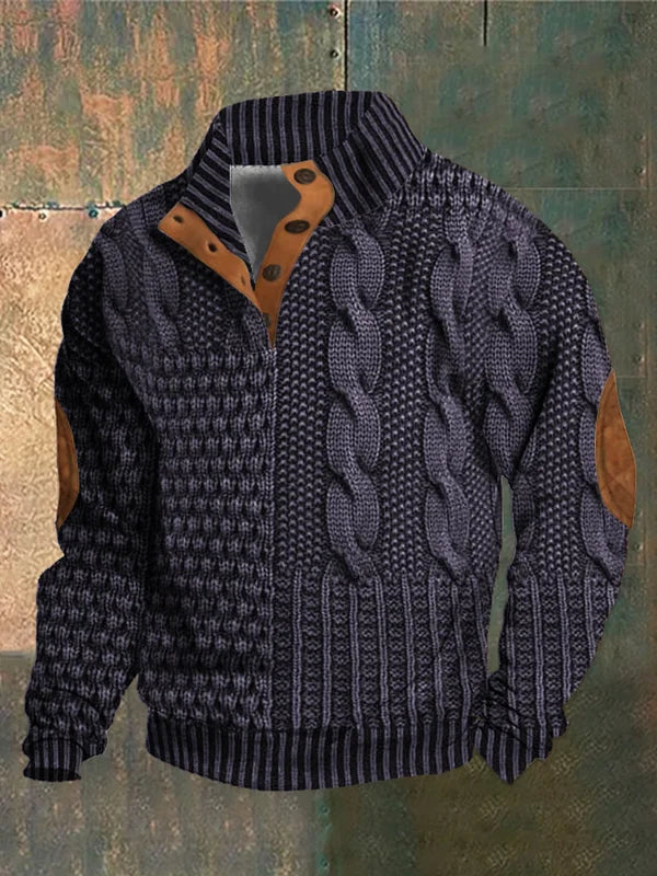 Aaron Pull Men Patchwork – High Collar with Buttons & Suede Details Regular Fit