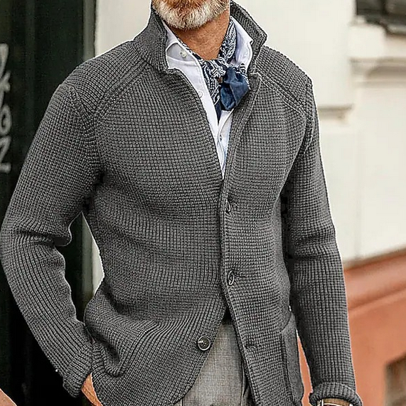 Edward Blazer Homme Vintage – Elegant Stand-up Collar, Long Sleeves & Timeless Style