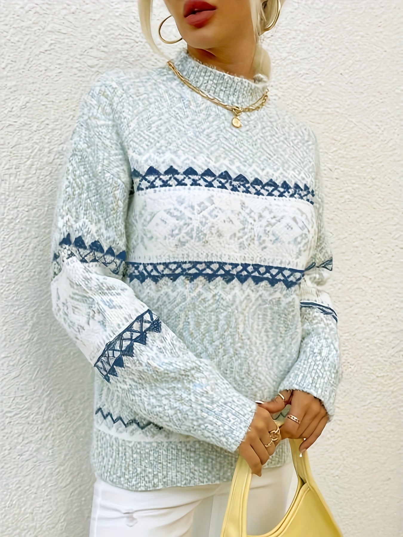 Graciela Women's Norwegian Pullover – Warm Wool Knit Scandinavian Snowflake Pattern