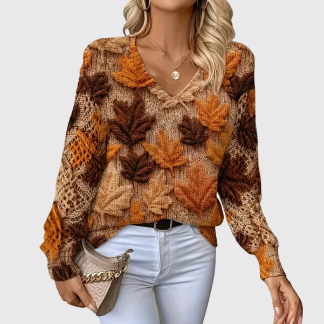 Nancy Women's Lightweight Knit Sweater – Breathable Mesh with Floral Pattern & Elegant V-Neck