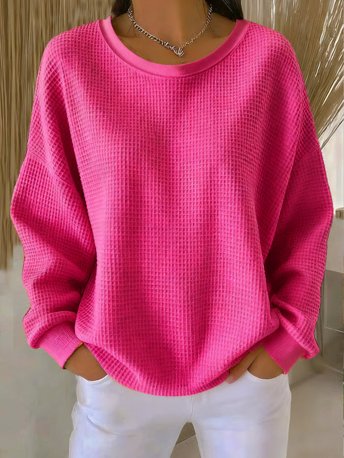 Dahlia Women's Waffle Knit Pullover – Oversized Fit, Soft Cotton & Comfortable Casual Style