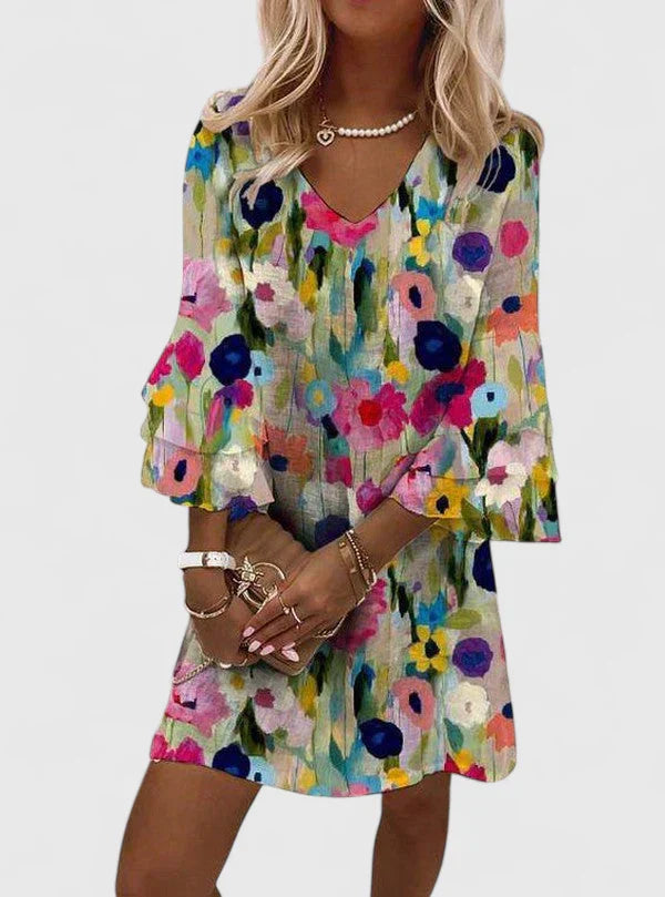 Floral V-Neck Dress – Flattering Silhouette & All-Day Comfort