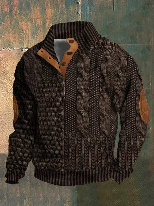 Aaron Pull Men Patchwork – High Collar with Buttons & Suede Details Regular Fit