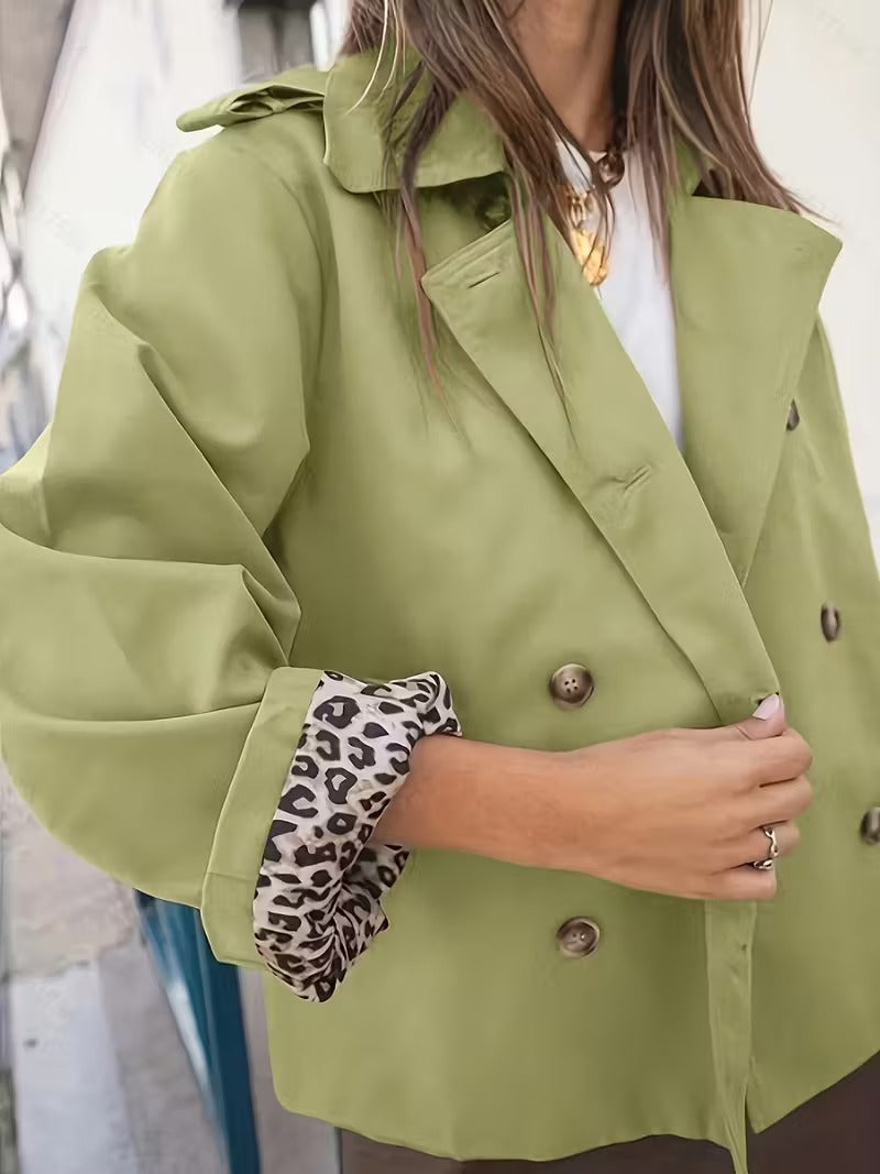 Georgia Trench Court Femme – Structured Mid-Season Jacket with Button Closure & Printed Lining