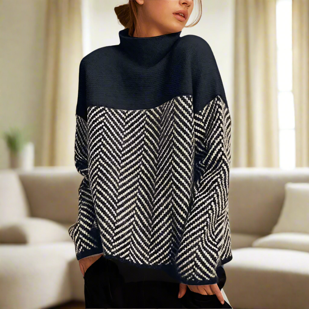 Stella Femme Turtleneck Sweater – Warm Sweater with Elegant & Comfortable Chevron Pattern for Winter