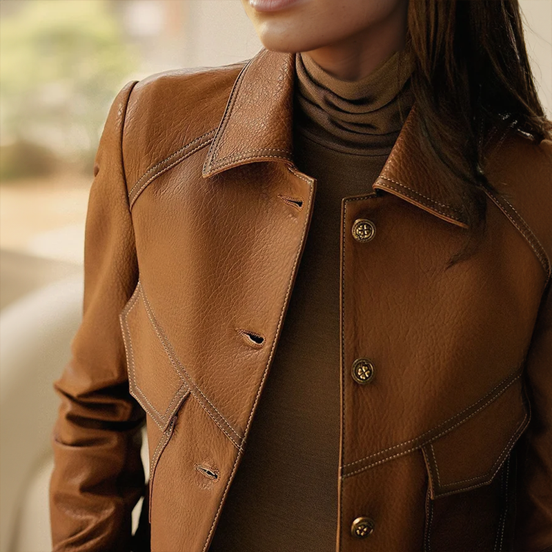 Anita Women's Leather Jacket – Elegant, Soft & Sophisticated with Distinctive Collar and Pockets
