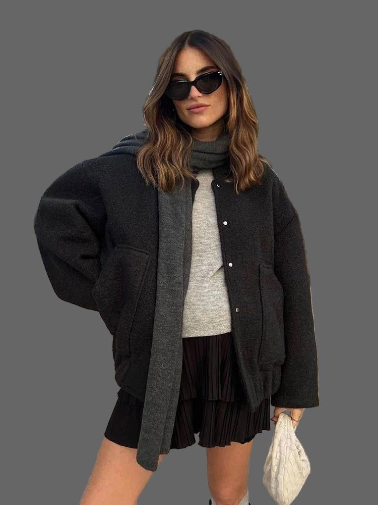 Mylah Blouson Bomber Bouclé Woman – Oversized Textured Design with Discreet Closure