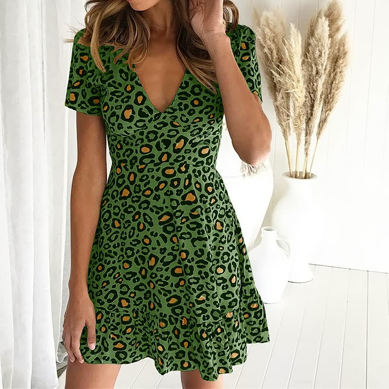 Women's Leopard Print Mini Party Dress - Elegant Trendy Figure-Flattering