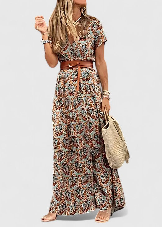 Boho Summer Maxi Dress – Flattering Silhouette & Waist-Defining Fit