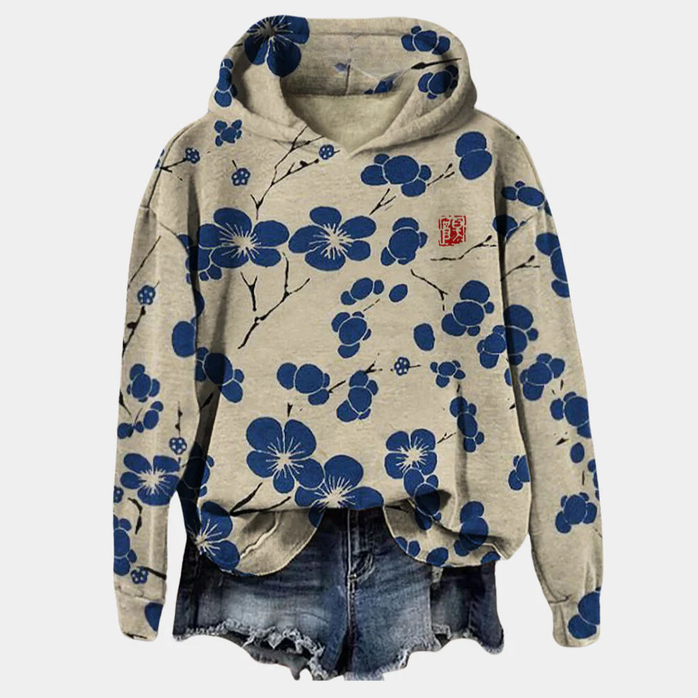 Imelda Women's Hooded Sweatshirt – Soft Pullover with Flower Print & Casual Style