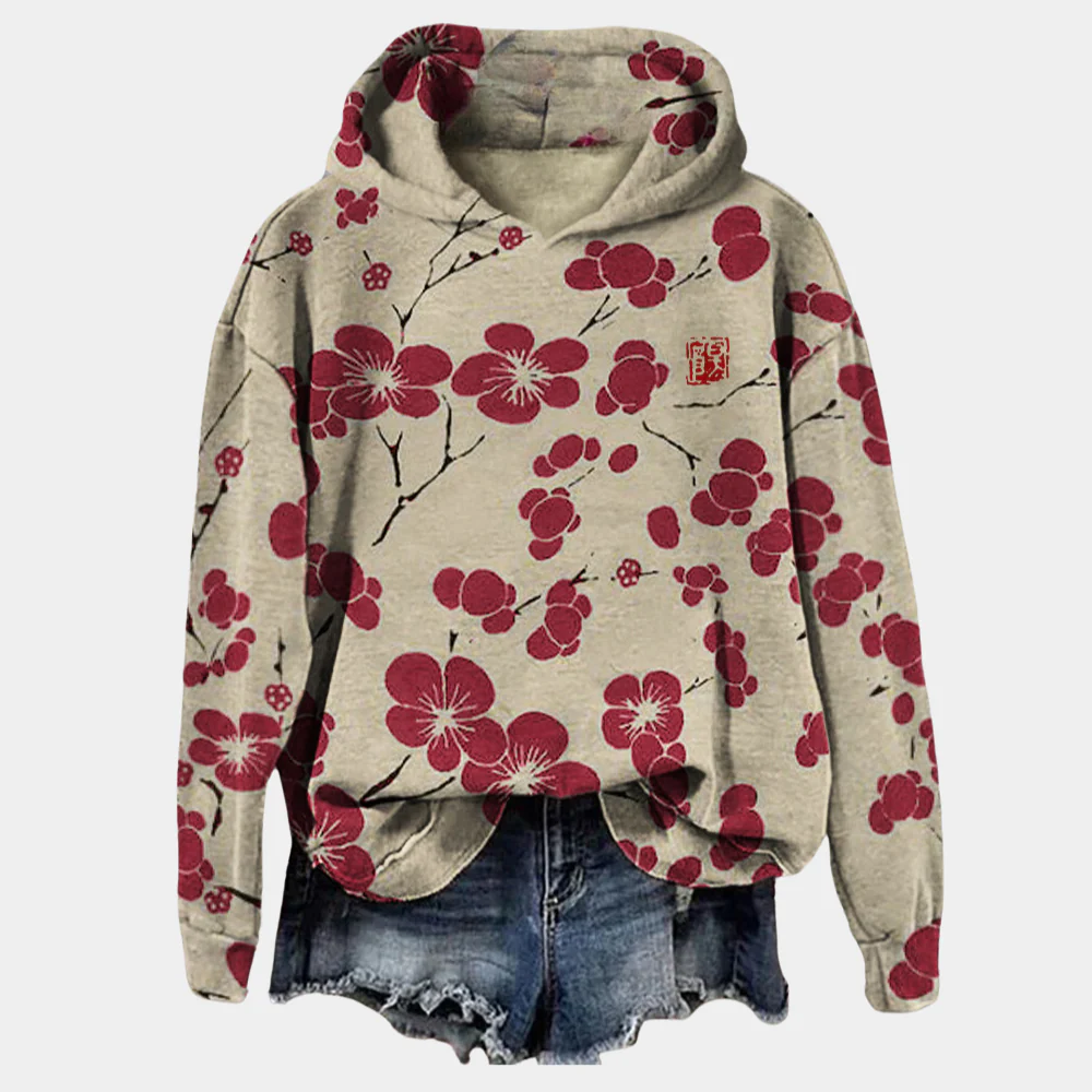 Imelda Women's Hooded Sweatshirt – Soft Pullover with Flower Print & Casual Style