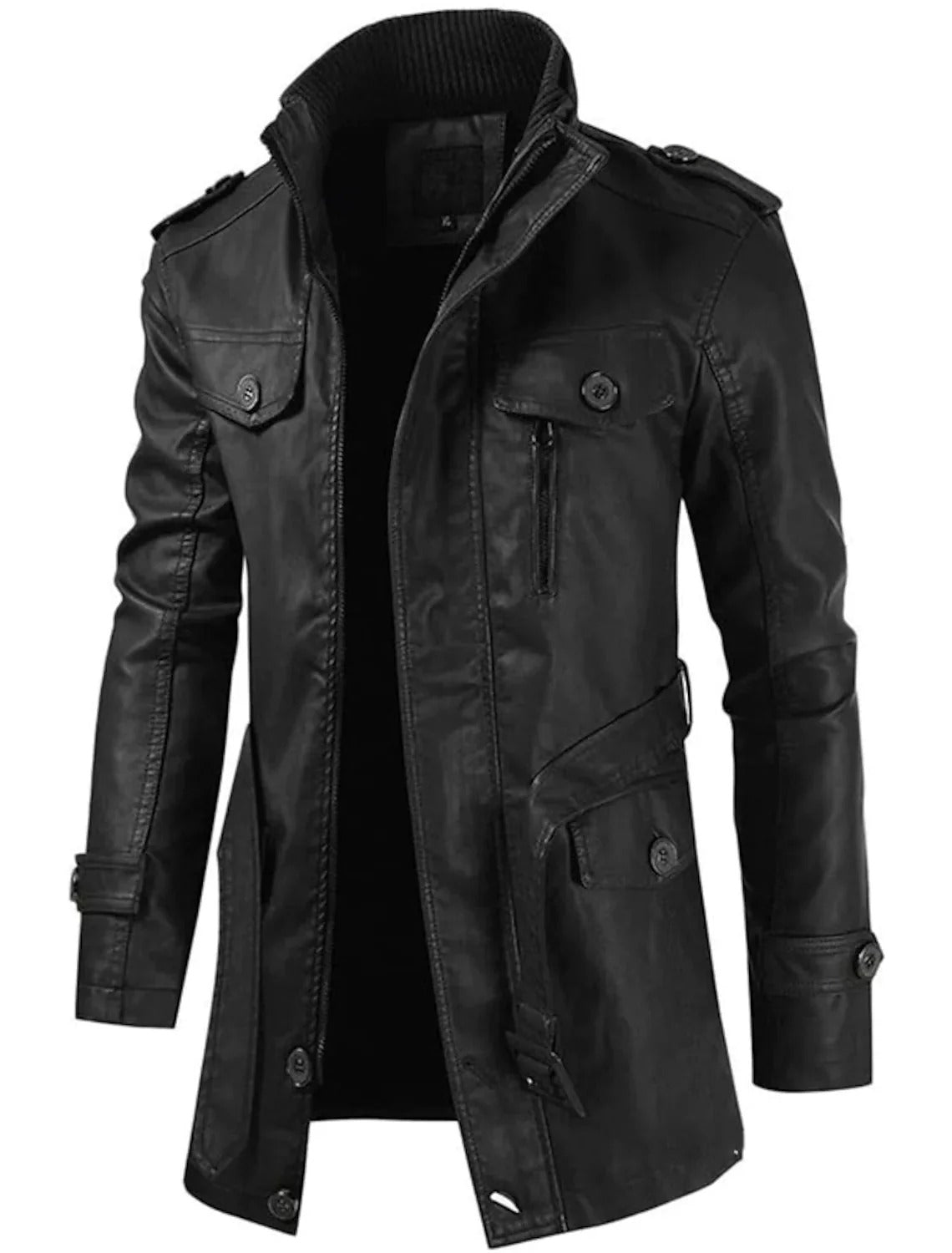 Zayko Men's Long Leather Coat – Comfortable Fit and Elegant Style for Winter