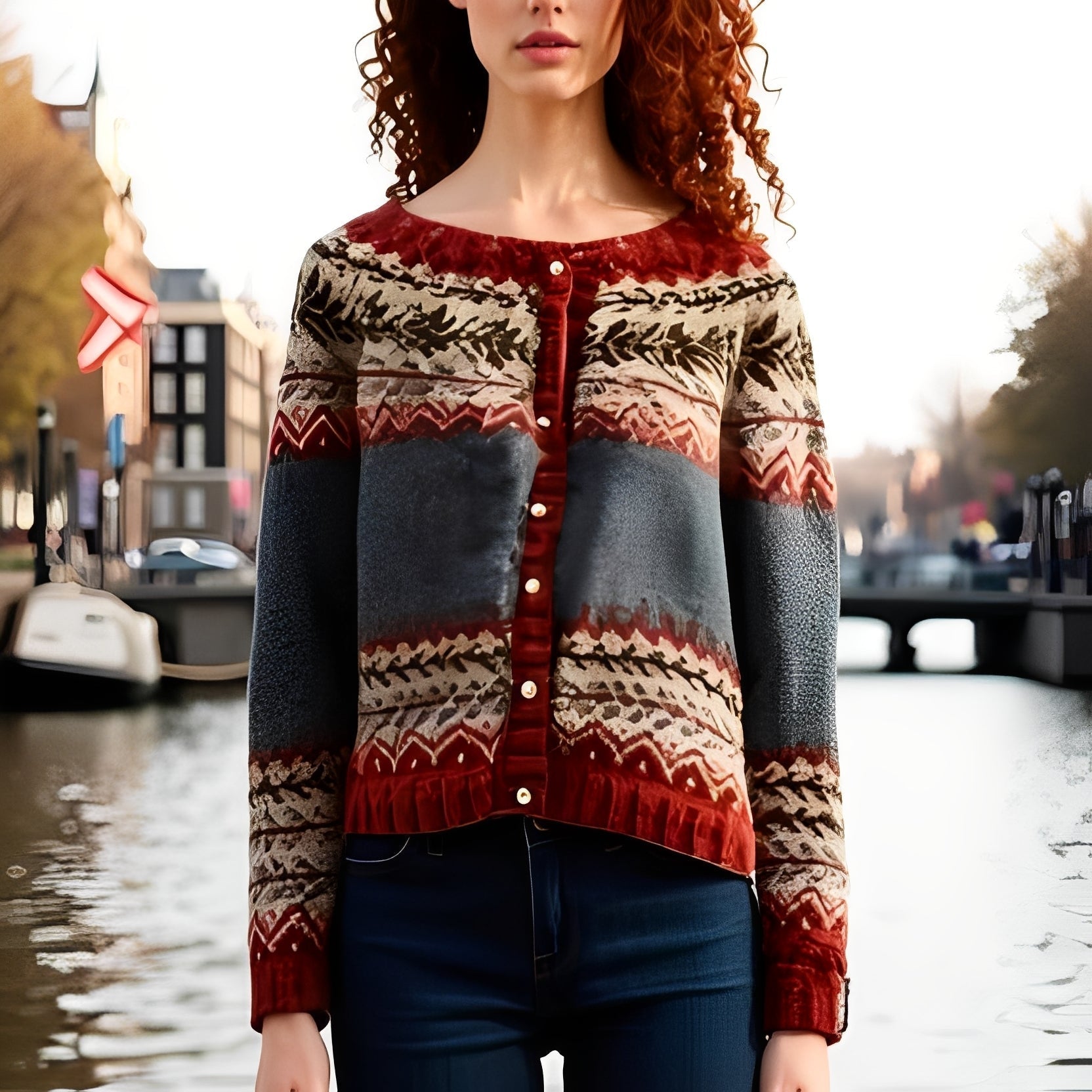 Aitana – Women's Cardigan in Ethnic Knit – Soft and Warm Scandinavian Sweater for Daily Wear