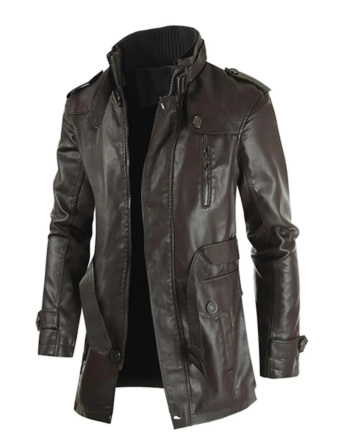 Zayko Men's Long Leather Coat – Comfortable Fit and Elegant Style for Winter